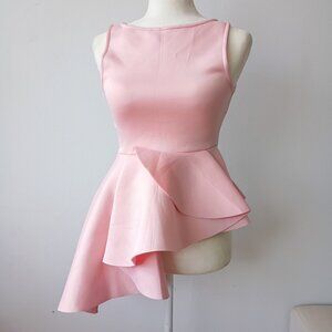 Asymmetrical Peplum Top Light Pink Sleeveless Blouse – Size Small